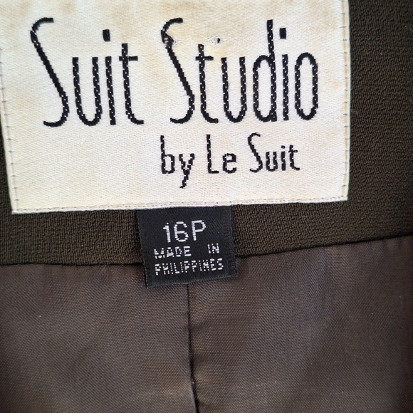 Suit Studio Pant Suit SzP16 Dbl Breasted FullyLined Pants/Jacket Olive Polyester - Picture 6 of 15